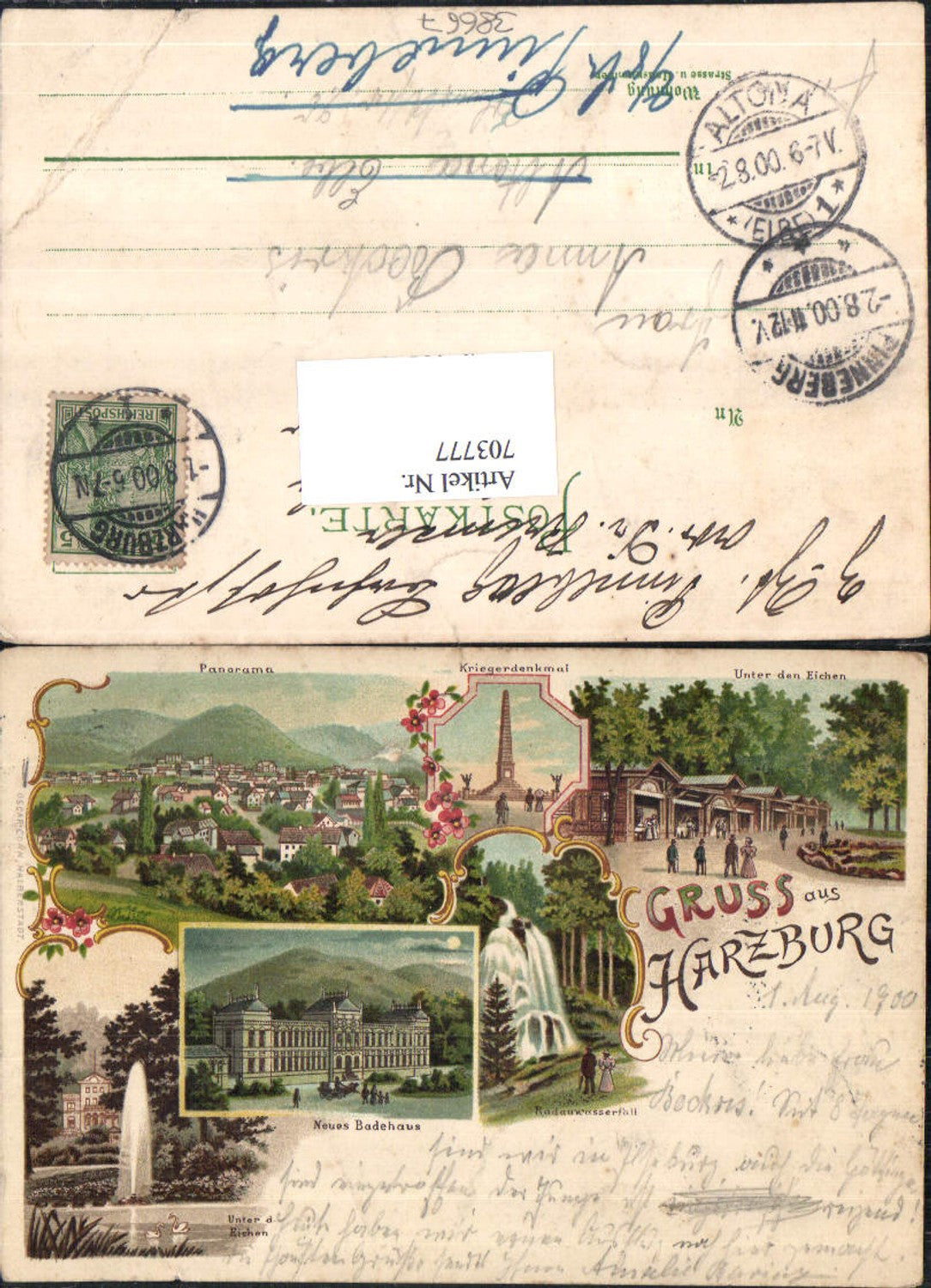 703777 Lithographie Bad Harzburg Unter d. Eichen Stp. Pinneberg