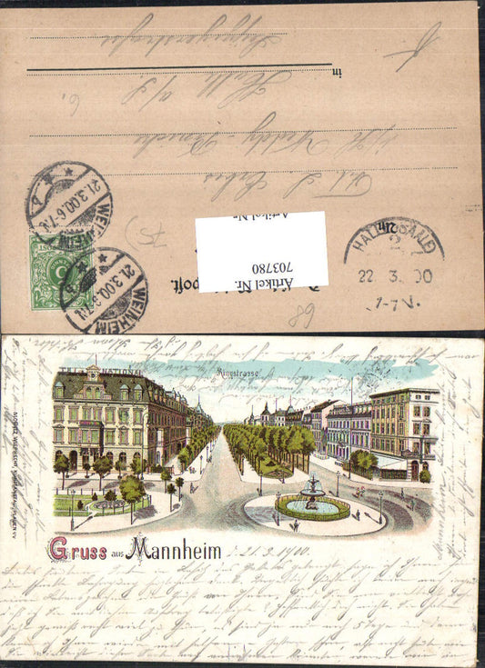 703780 Lithograph Greetings from Mannheim Ringstrasse pub Moritz Wieprecht