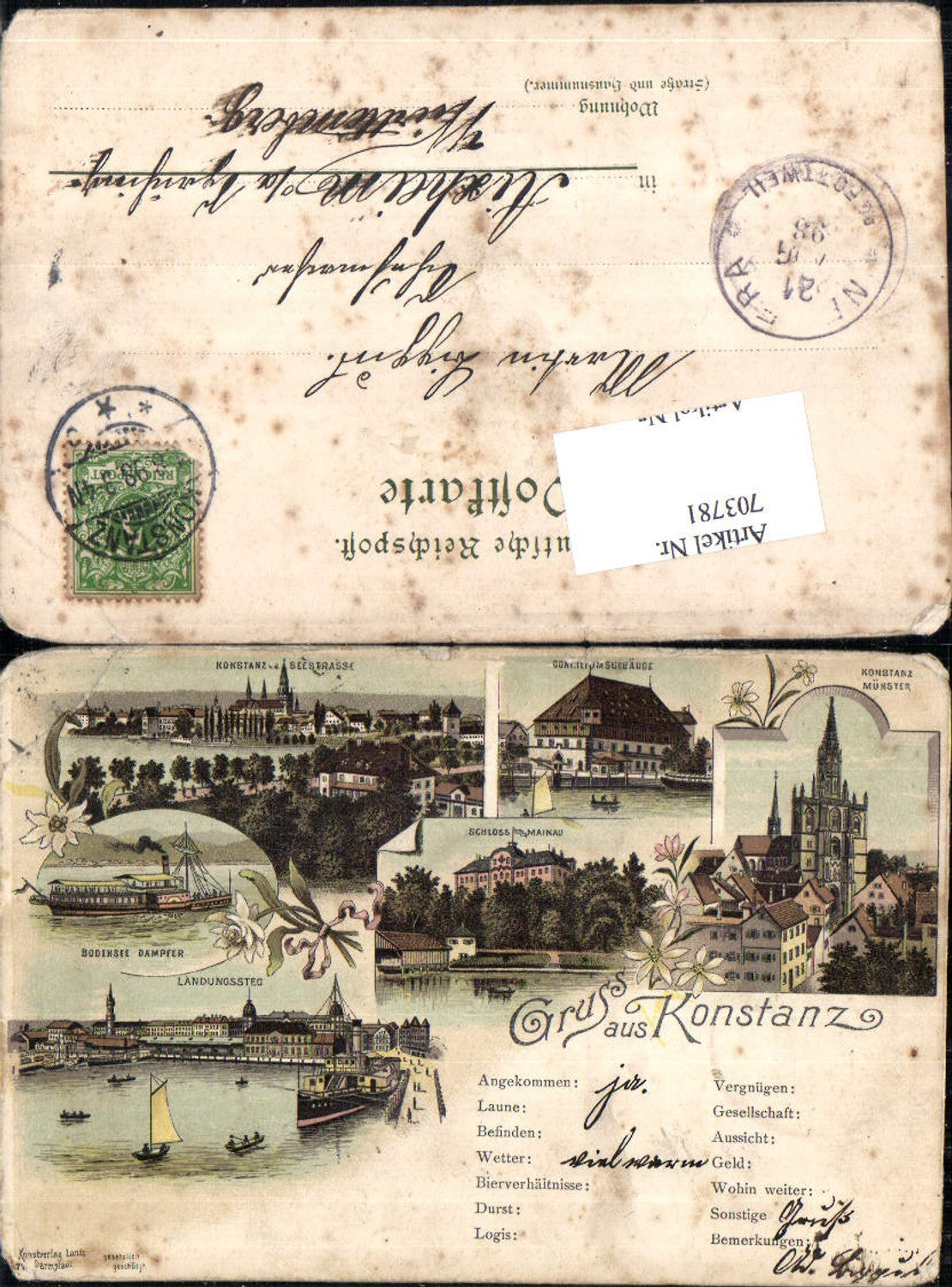 Lithographie Konstanz am Bodensee Stp. Aischheim Spaichingen pub Lautz & Isenbeck