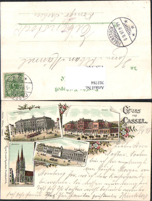703784 Lithographie Gruss aus Cassel Kassel Bahnhof pub Rosenblatt Stp. Eibenstock