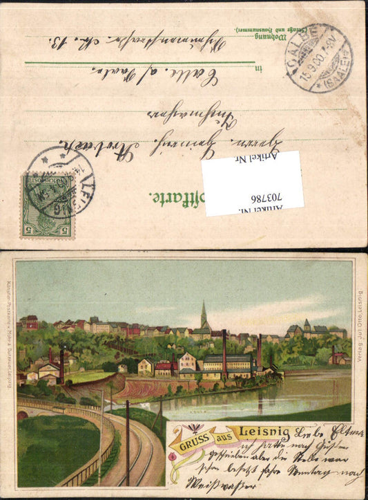 703786 Lithographie Gruss aus Leisnig LK Mittelsachsen pub Mohr & Dutzauer