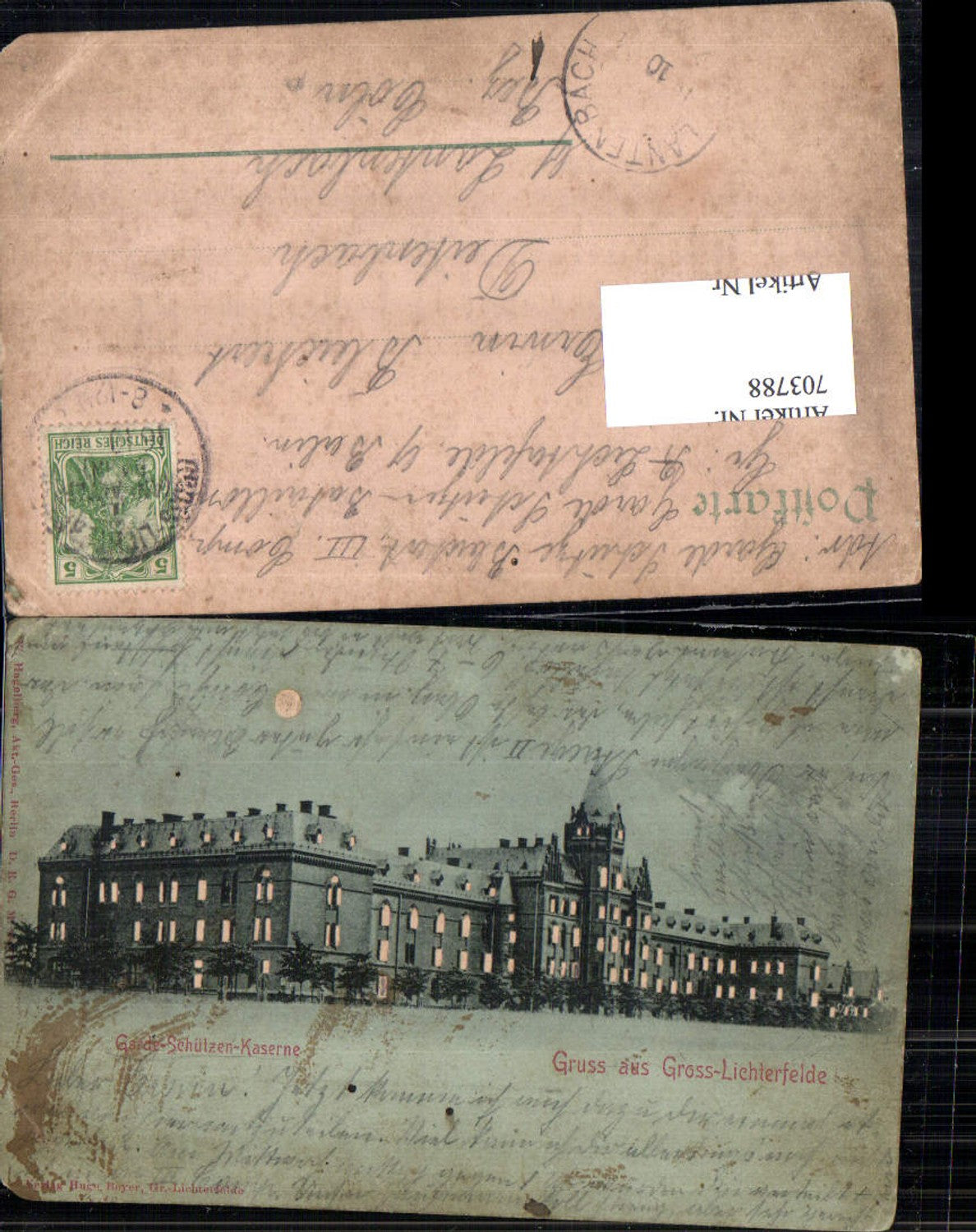 703788 Lithographie Steglitz Berlin Gross-Lichterfelde Garde Schützen-Kaserne Halt gegen Licht AK