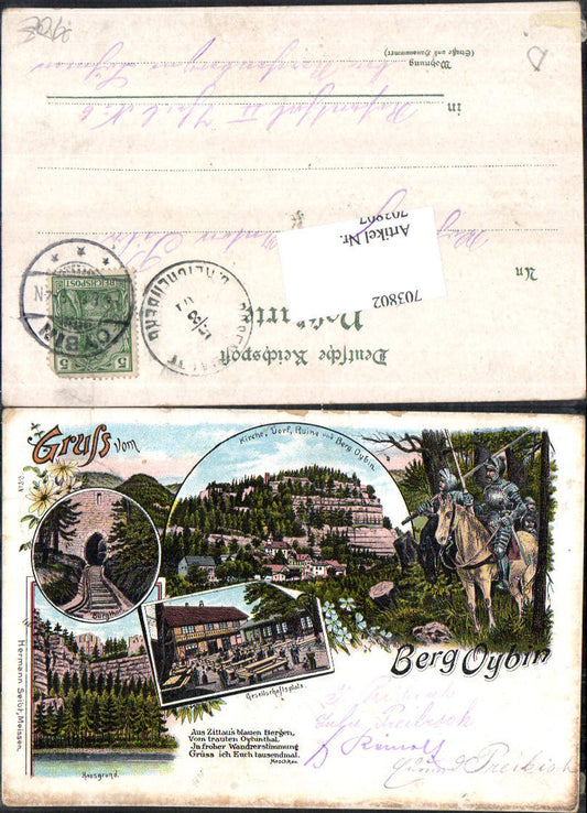 Lithographie Gruss v. Berg Oybin b. Zittau Olbersdorf LK Görlitz Ritter Rüstung