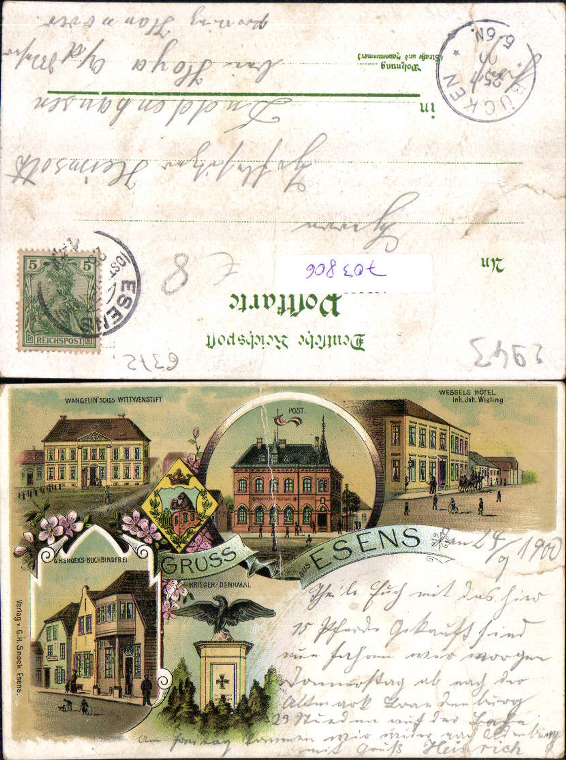 Lithographie Gruss aus Esens LK Wittmund Duddenhausen Bücken b. Hoya a.d. Weser Stp.