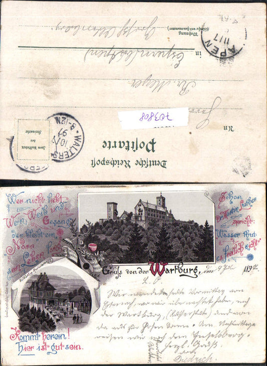 703808 Lithograph Greetings from Wartburg Eisenach 1897 Stp. Espern Apen
