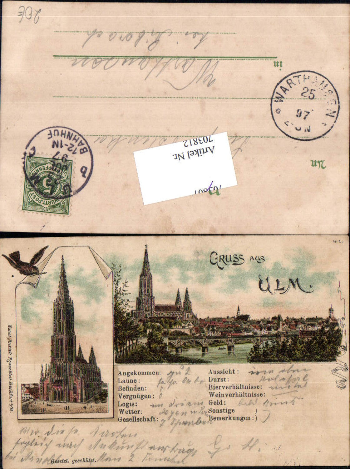 703812 Lithographie Gruss aus Ulm pub Rosenblatt 2012