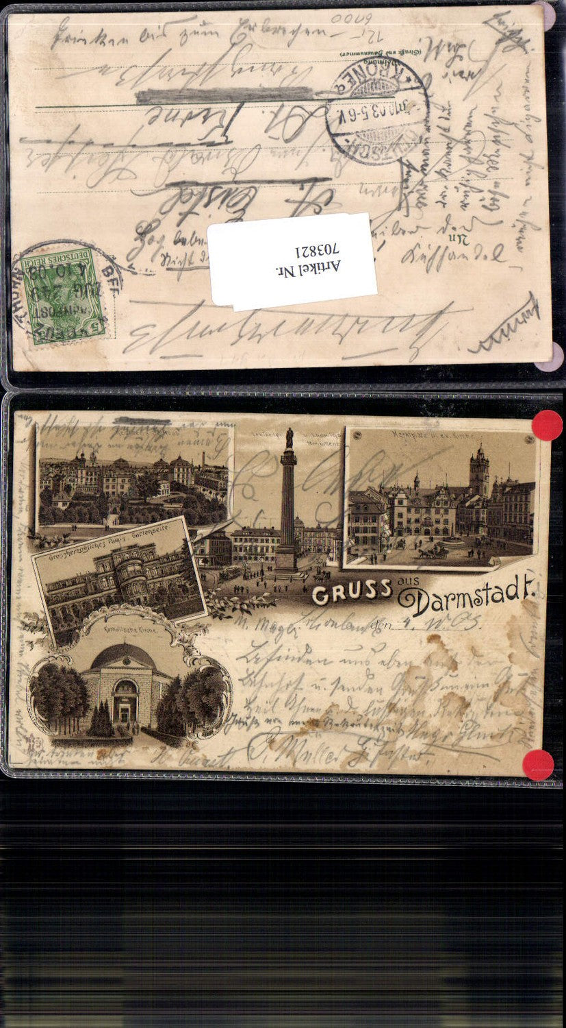 703821 Lithographie Gruss aus Darmstadt Stp. Deutsch-Krone Bahnpost Zug 249