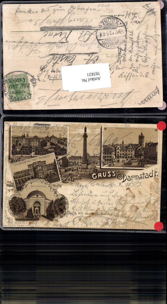 703821 Lithographie Gruss aus Darmstadt Stp. Deutsch-Krone Bahnpost Zug 249