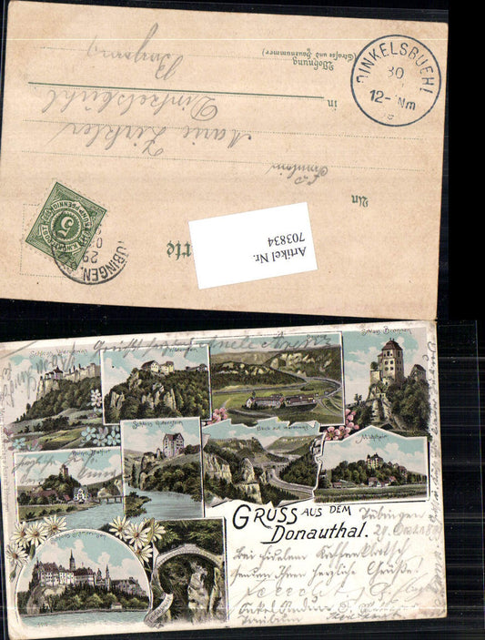 Lithograph Greetings to the Danube Valley Sigmaringen Mühlheim Werenwag Gutenstein Bronnen Wildenstein Beuron