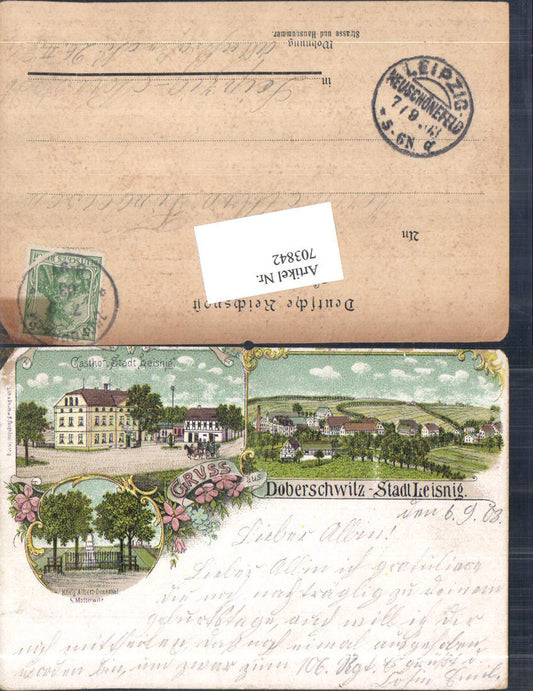 703842 Lithographie Gruss aus Doberschwitz Leisnig Gasthof