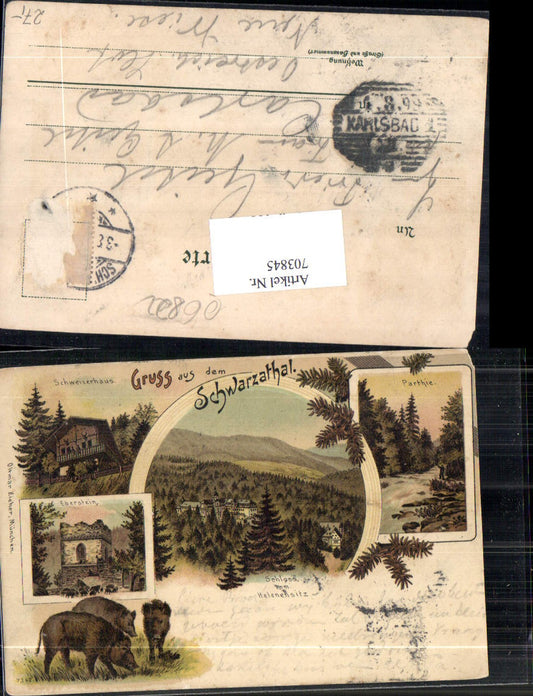 Lithograph Greetings from the Schwarzathal Eberstein Schweizerhaus Saalfeld Saale
