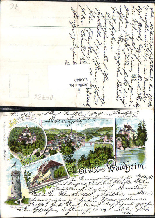 Lithographie Gruss aus Waldheim Wachthurm Schloss Kriebstein Kriebethal