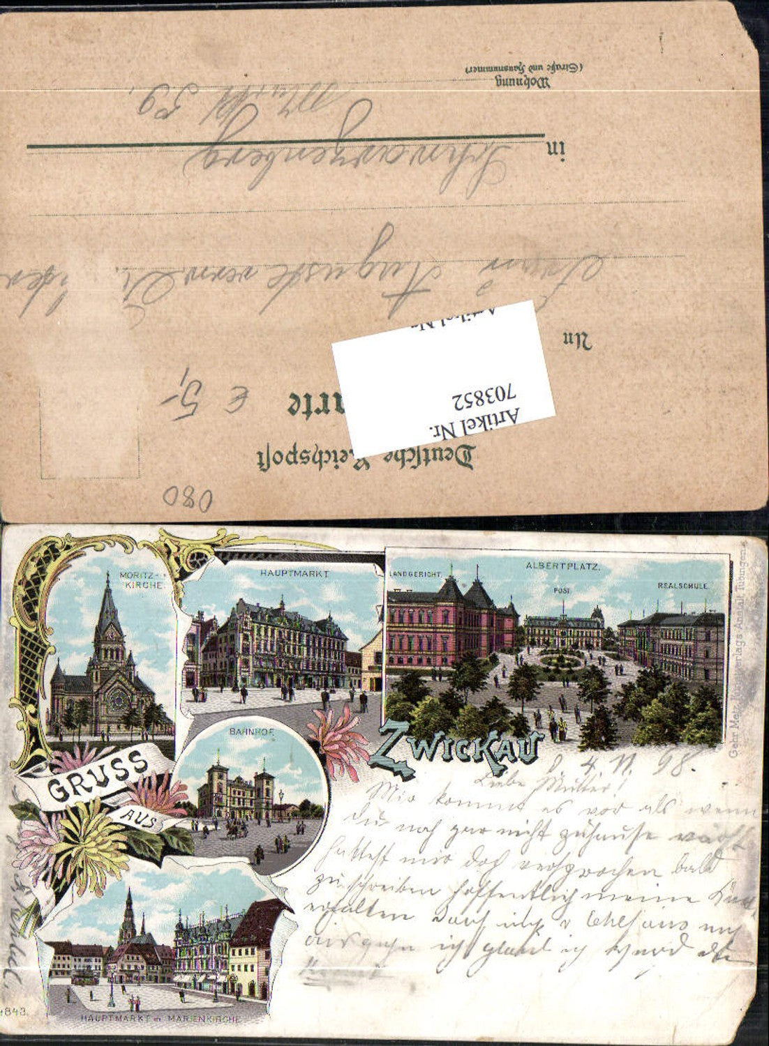 703852 Lithographie Gruss aus Zwickau 1898 gel Schwarzenberg