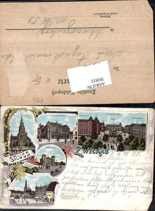 703852 Lithographie Gruss aus Zwickau 1898 gel Schwarzenberg