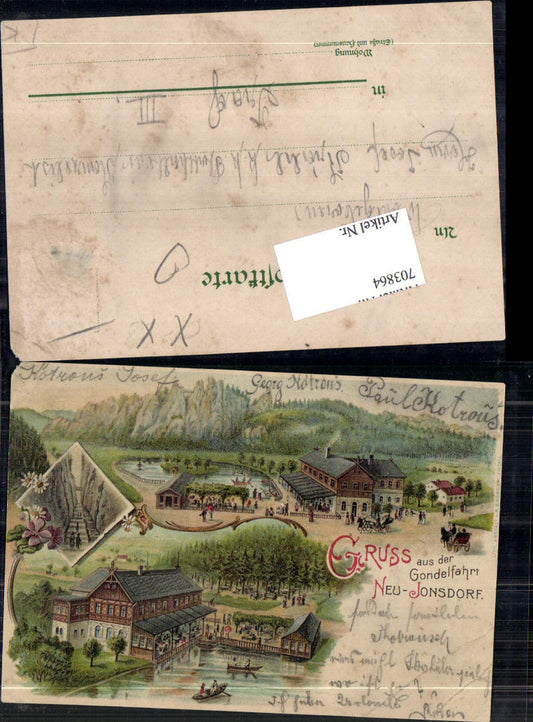 Lithographie Gruss aus der Gondelfahrt Neu-Jonsdorf Olbersdorf Görlitz Zittau