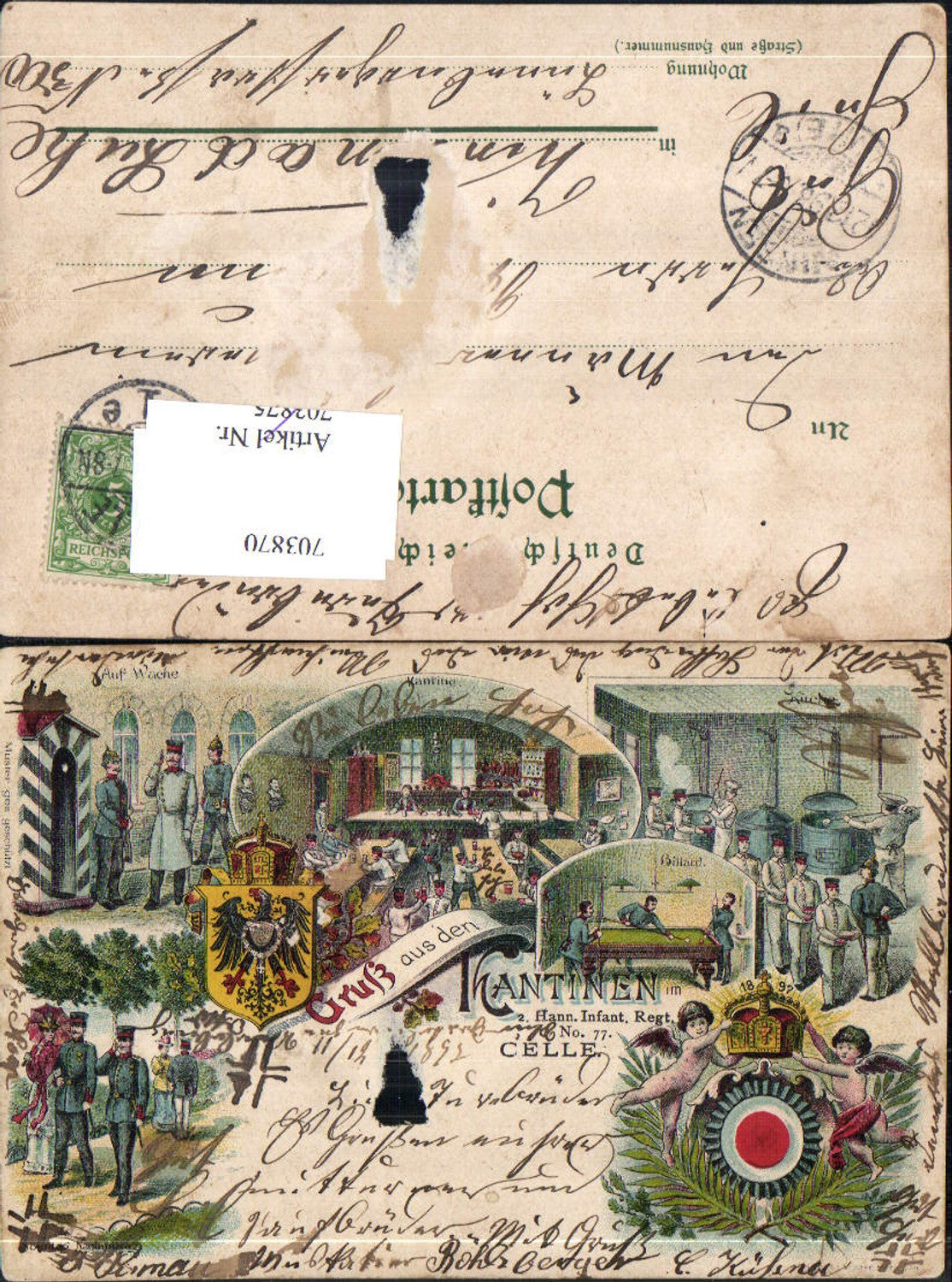 Lithographie Gruss aus d. Kantinen 2. Hann. Infan. Regt. Celle Militär Kaserne