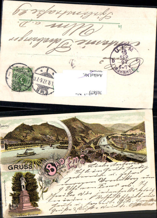 703873 Lithographie Gruss aus Bad Ems Bäderley pub Rosenblatt