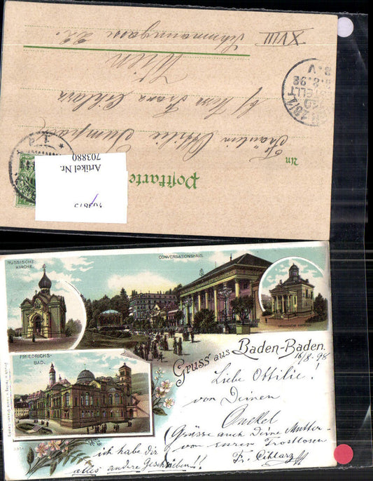 Lithograph Greetings from Baden-Baden Russian Church Friedrichsbad pub Louis Glaser 3551