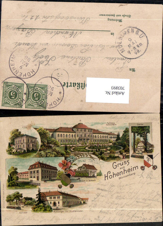 Lithograph Greetings from Hohenheim Stuttgart Plieningen Villa Birkach Train Station