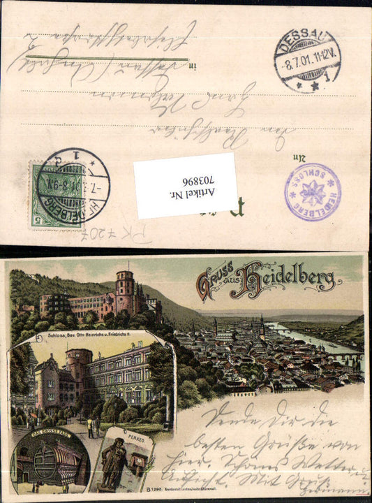 703896 Lithograph Greetings from Heidelberg Castle Fass pub Lautz &amp; Isenbeck B 1298