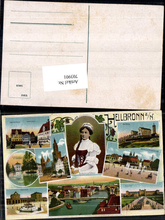 703901 Lithograph Heilbronn am Neckar Wartberg Barracks Traditional Costume Kätchen