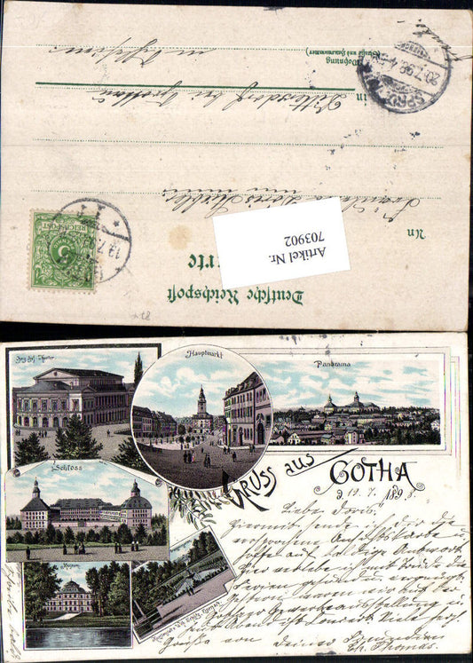 Lithograph Greetings from Gotha Main Market Theater Stp. Dittersdorf Sprottau