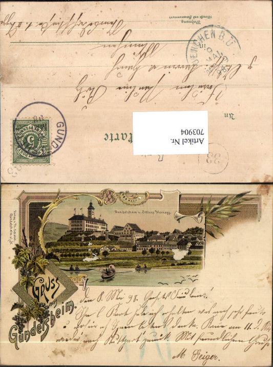 703904 Lithograph Greetings from Gundelsheim Neckar Hornegg Castle