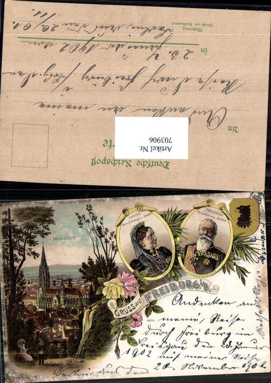 703906 Lithograph Greetings from Freiburg im Breisgau Louise Grand Duchess Frederick Baden Münster