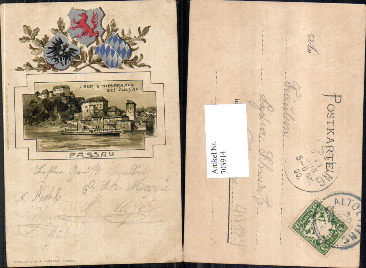703914 Lithographie Präge AK Passau Oberhaus Niederhaus Passepartout AK