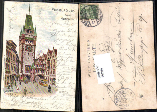 703916 Artist Lithograph Fexer signed Freiburg im Breisgau Martinstor