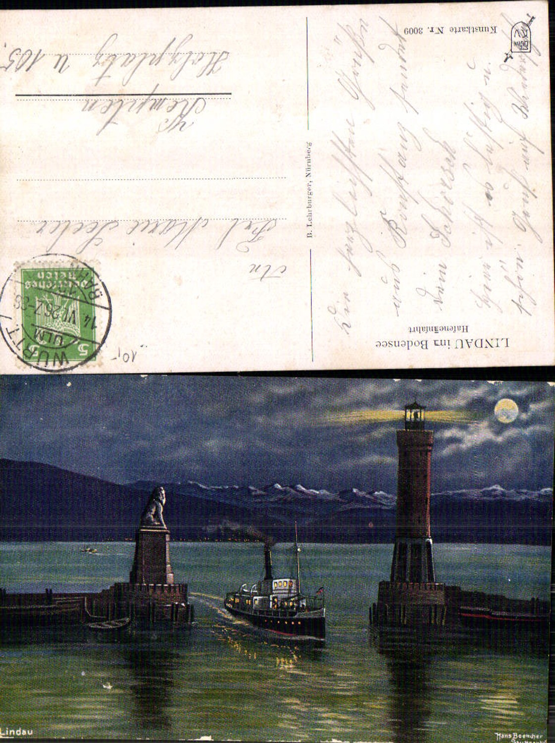 703928 Künstler AK Hans Boettcher Lindau am Bodensee Hafen Leuchtturm Dampfer