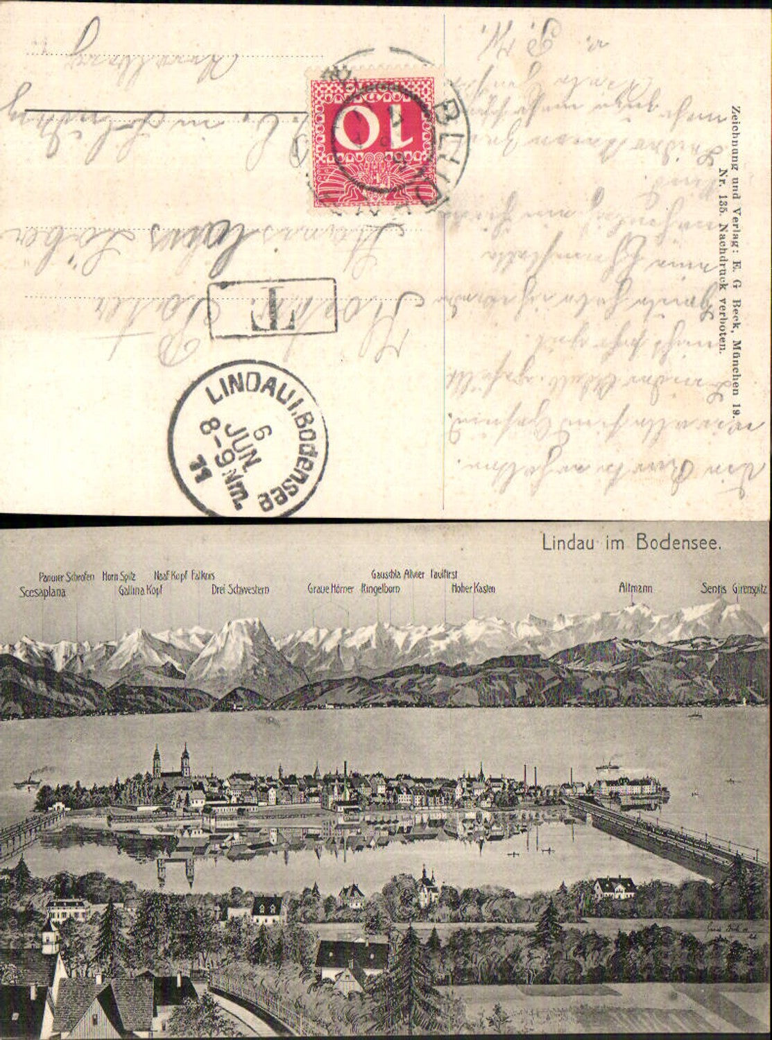 703936 seltene Künstler AK E. G. Beck Lindau am Bodensee Hafen Leuchtturm