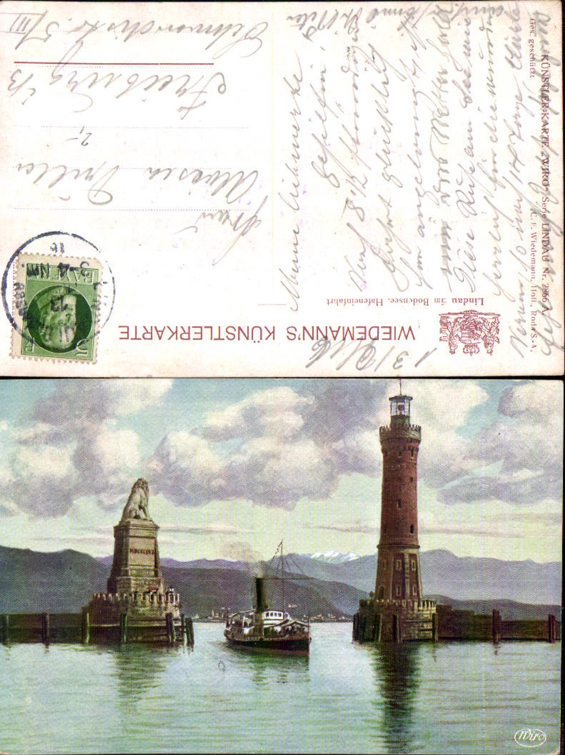 703952 Lindau am Bodensee Hafen Leuchtturm pub Wiro Wiedemann AK