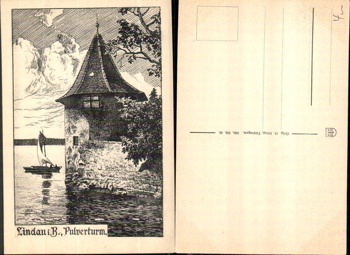 703969 Künstler AK Lindau am Bodensee Pulverturm Segelschiff Segelboot