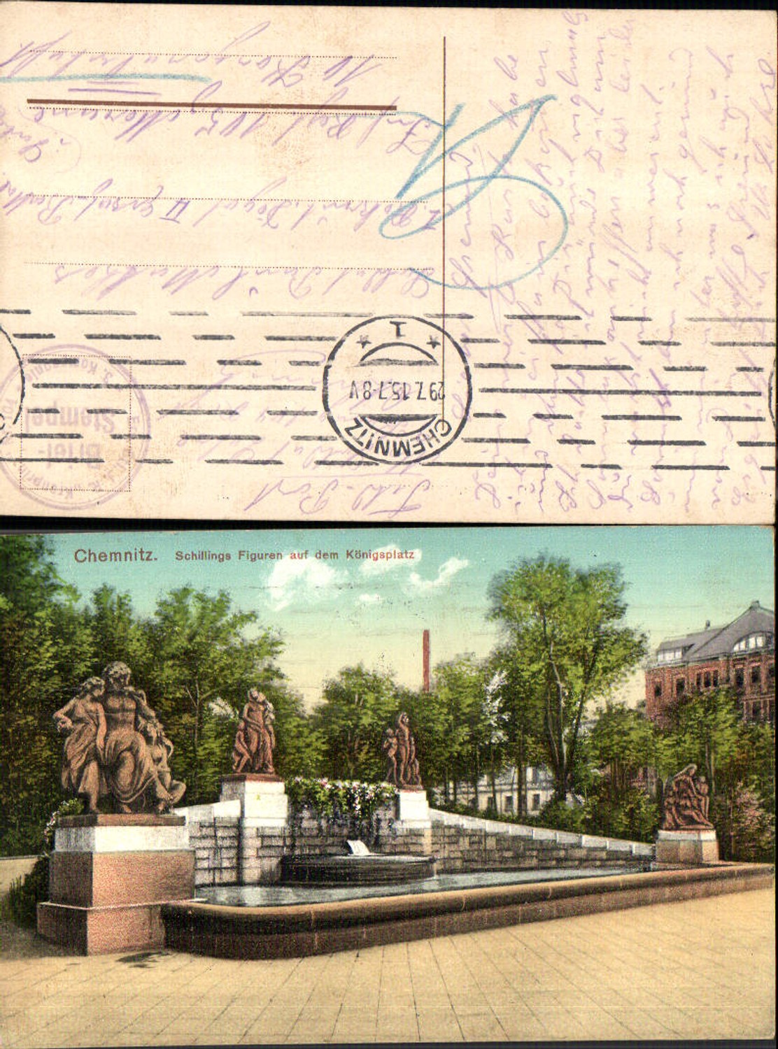 703983 Chemnitz Schillings Figures Königsplatz Field Post