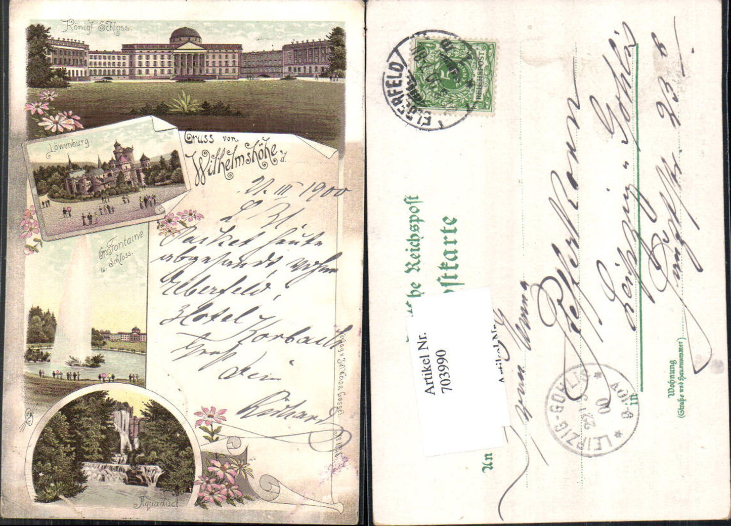 703990 Lithographie Cassel Kassel Wilhelmshöhe Löwenburg Stp. Gohlis Leipzig