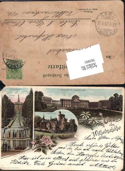 703991 Lithographie Cassel Kassel Wilhelmshöhe Löwenburg