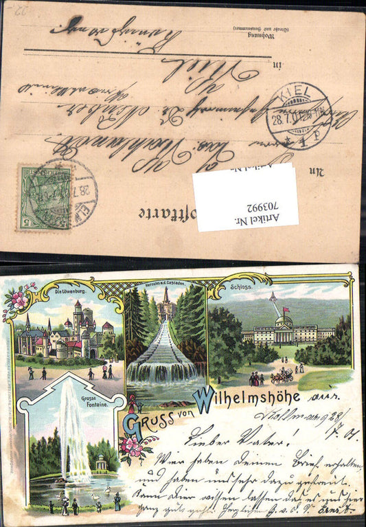 703992 Lithographie Cassel Kassel Wilhelmshöhe Löwenburg Fontaine