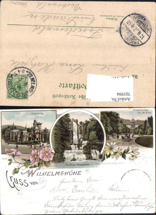 703994 Lithographie Cassel Kassel Wilhelmshöhe Löwenburg Stp. Friedewald Daaden Westerwald