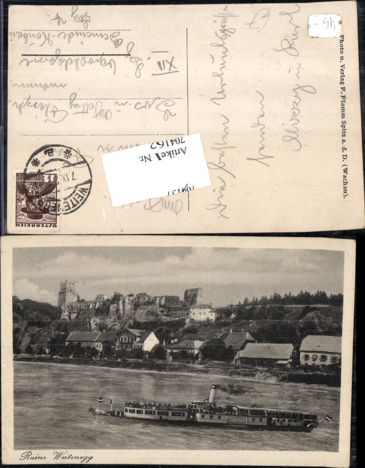 704162 Ruine Weitenegg m. Dampfer an der Donau