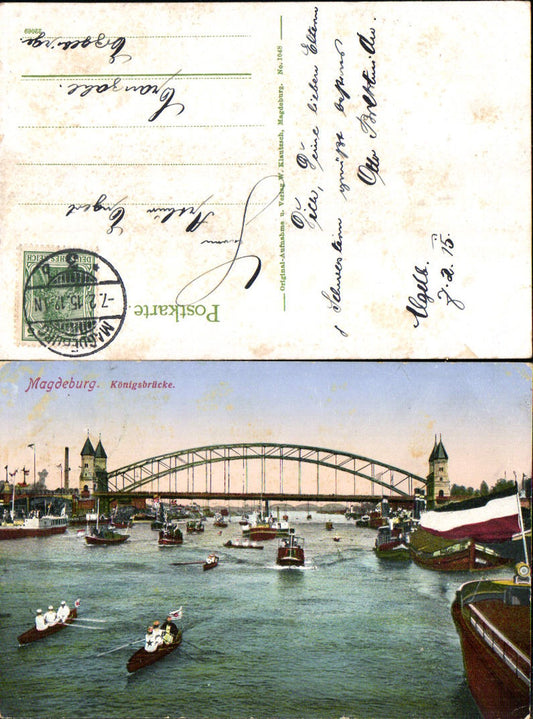 704474 Magdeburg Brücke Königsbrücke Schiffe Boote gel Cranzahl Erzgebirge