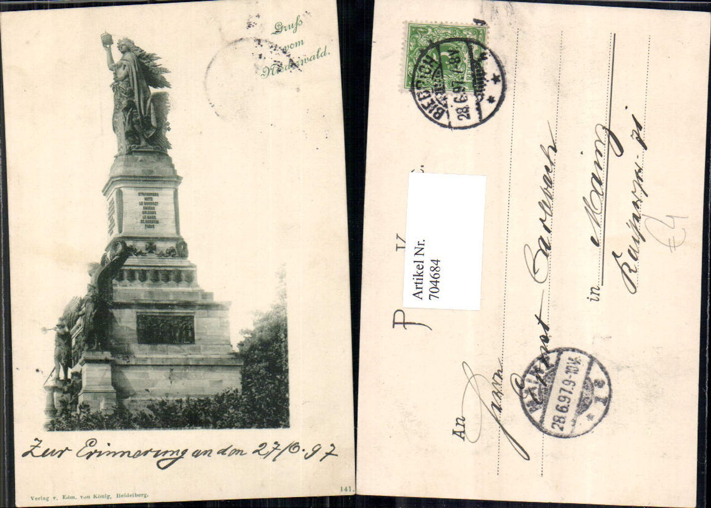 704684 Litho Niederwald Rüdesheim Rhein