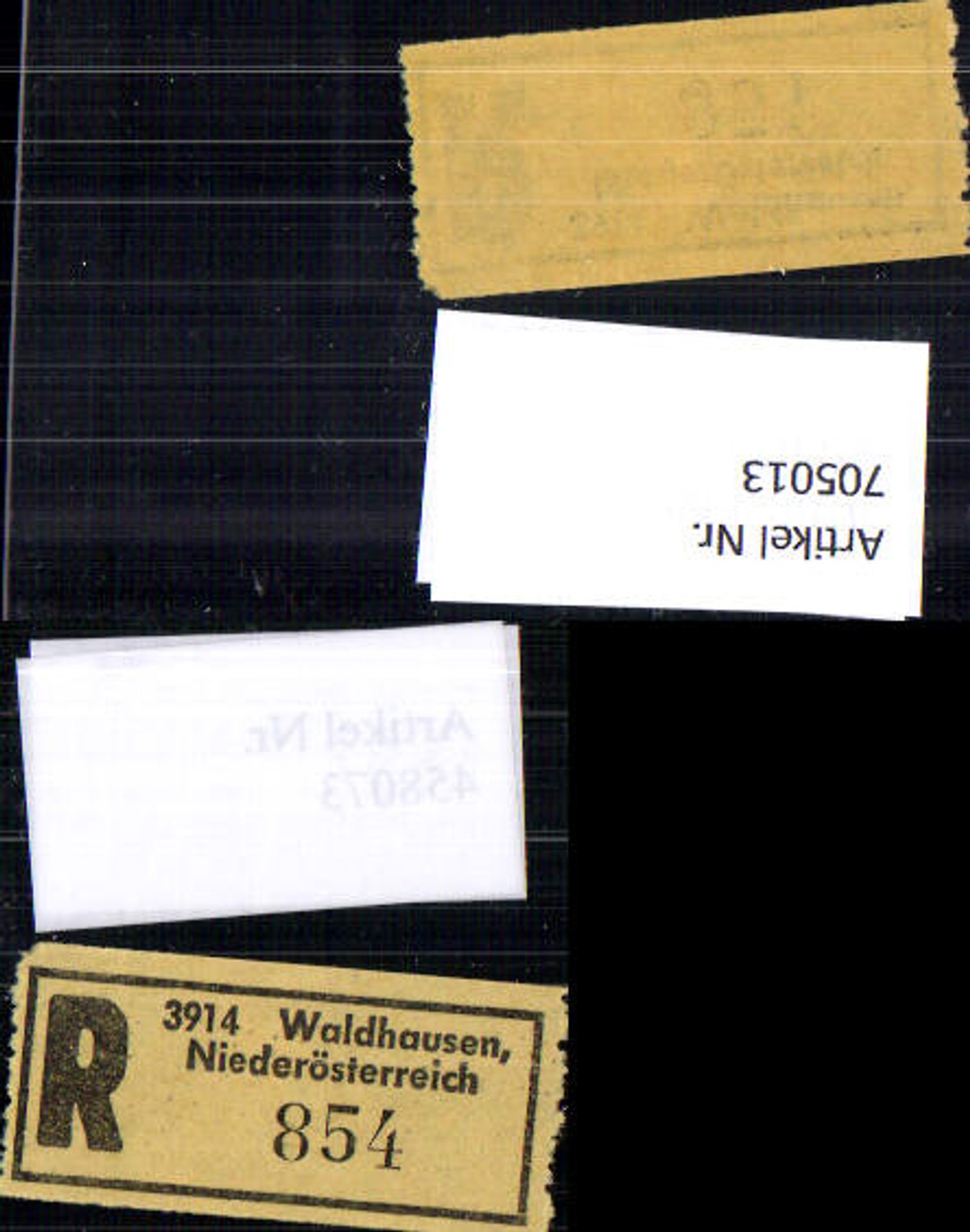 705013 Einschreibezettel Rekozettel R-Zettel Waldhausen Niederösterreich