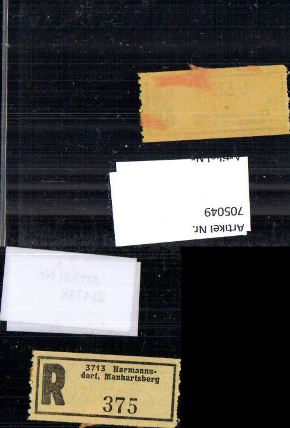 705049 Einschreibezettel Rekozettel R-Zettel Harmannsdorf Manhartsberg