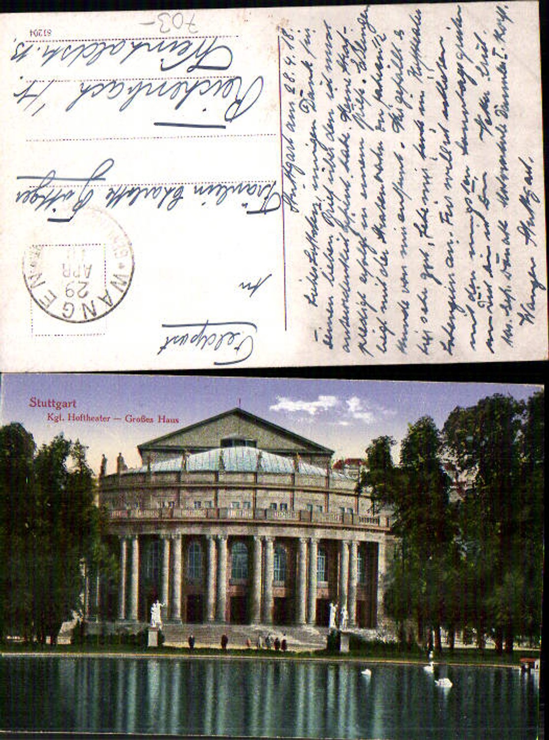 705229 Stuttgart Hoftheater Theater Stp. Wangen gel Reichenbach