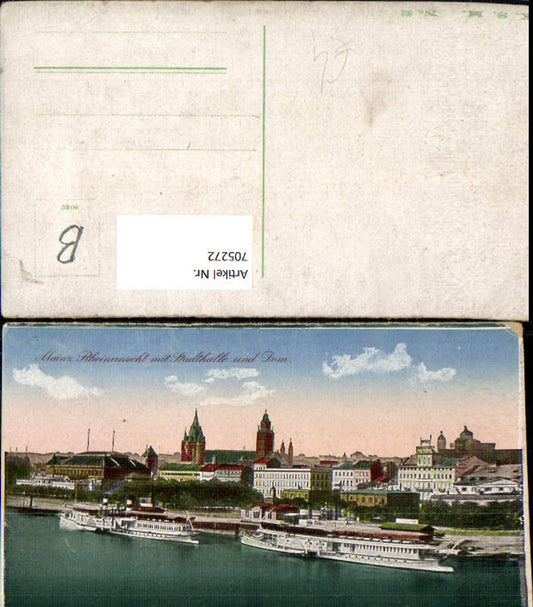 705272 Mainz am Rhein Rheinansicht mit Stadthalle u. Dom Schiffe Dampfer