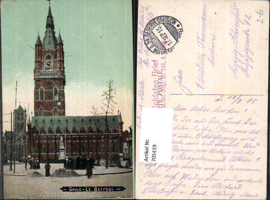 705419 Belfried Gent Gand-le-Beffroi Kirche Feldpost Soldaten Brief II Batl Res. Inf. Regt Nr 2454 9 Komp
