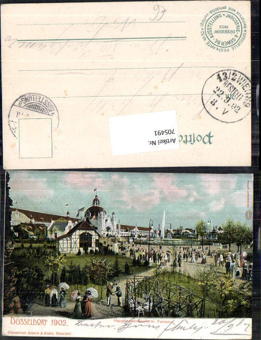 705491 Düsseldorf 1902 Industrie u. Gewerbe Ausstellung Hauptindustriehalle u. Fontaine
