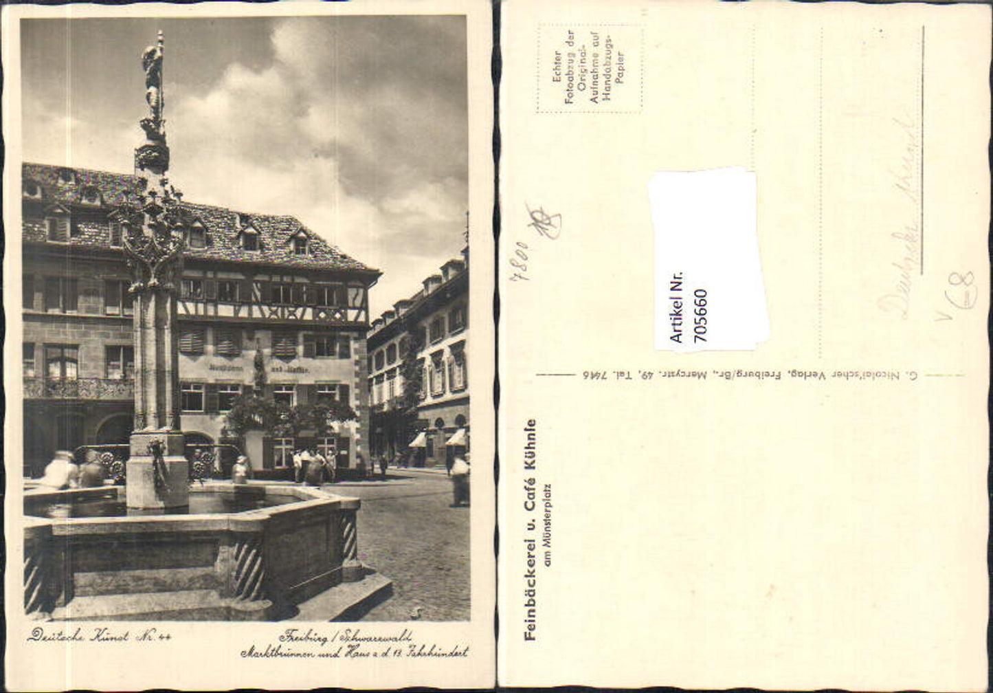 705660 Foto AK Freiburg im Breisgau Feinbäckerei u. Cafe Kühnle Münsterplatz pub Deutsche Kunst 44