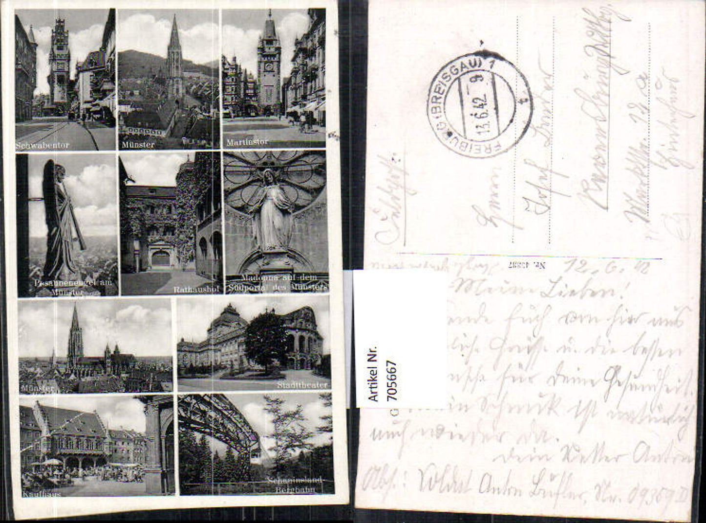 705667 Mehrbild AK Freiburg im Breisgau Martinstor Schwabentor Rathaushof Kaufhaus Feldpost